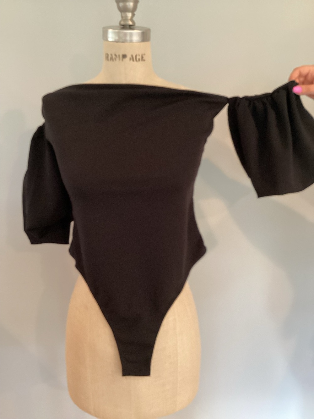 Missguided Tall Black Off-Shoulder Bodysuit with Puff Sleeve Size 12